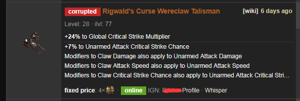 path of exile wiki wereclaw