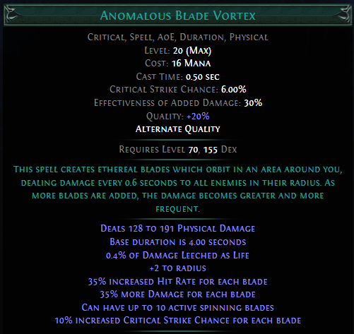 path of exile how much dmg does blade fall do per cast