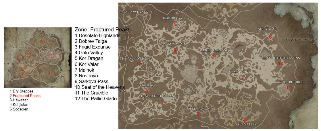 Diablo 4 Fractured Peaks map