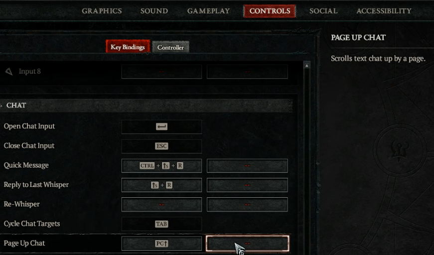 Diablo 4 Page Up Chat Hotkey