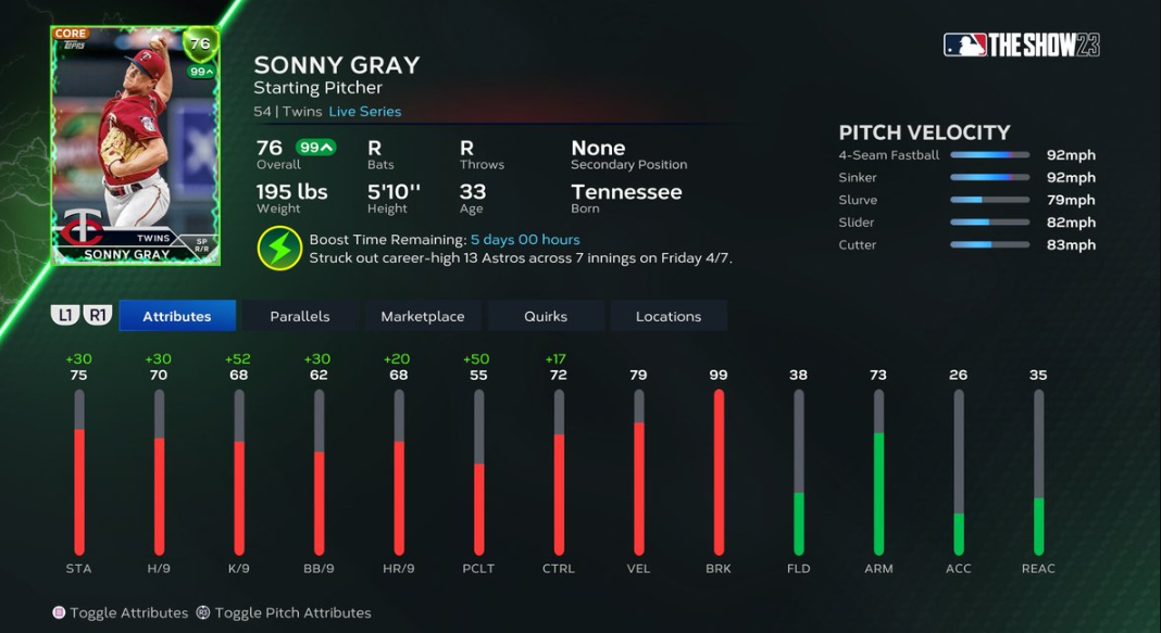 Sonny Gray MLB The Show 23 Rating