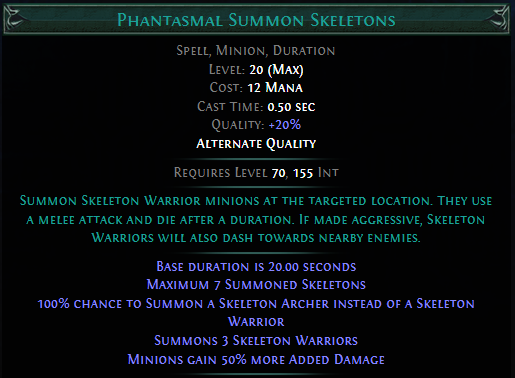 summon quality vs skeleton level