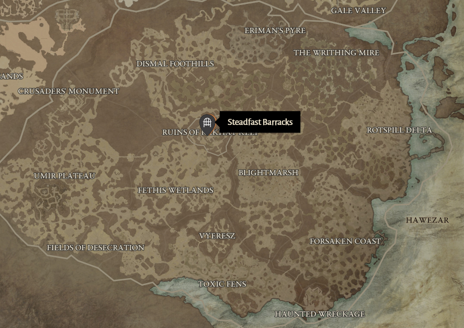 Steadfast Barracks Diablo 4 Location