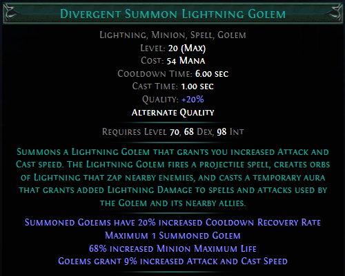 Divergent Summon Lightning Golem PoE 