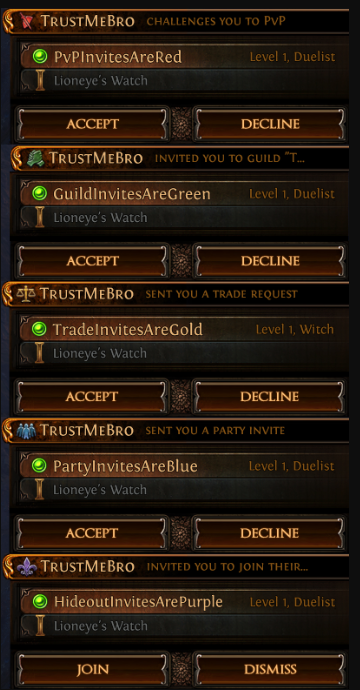PoE Different Coloured Invites